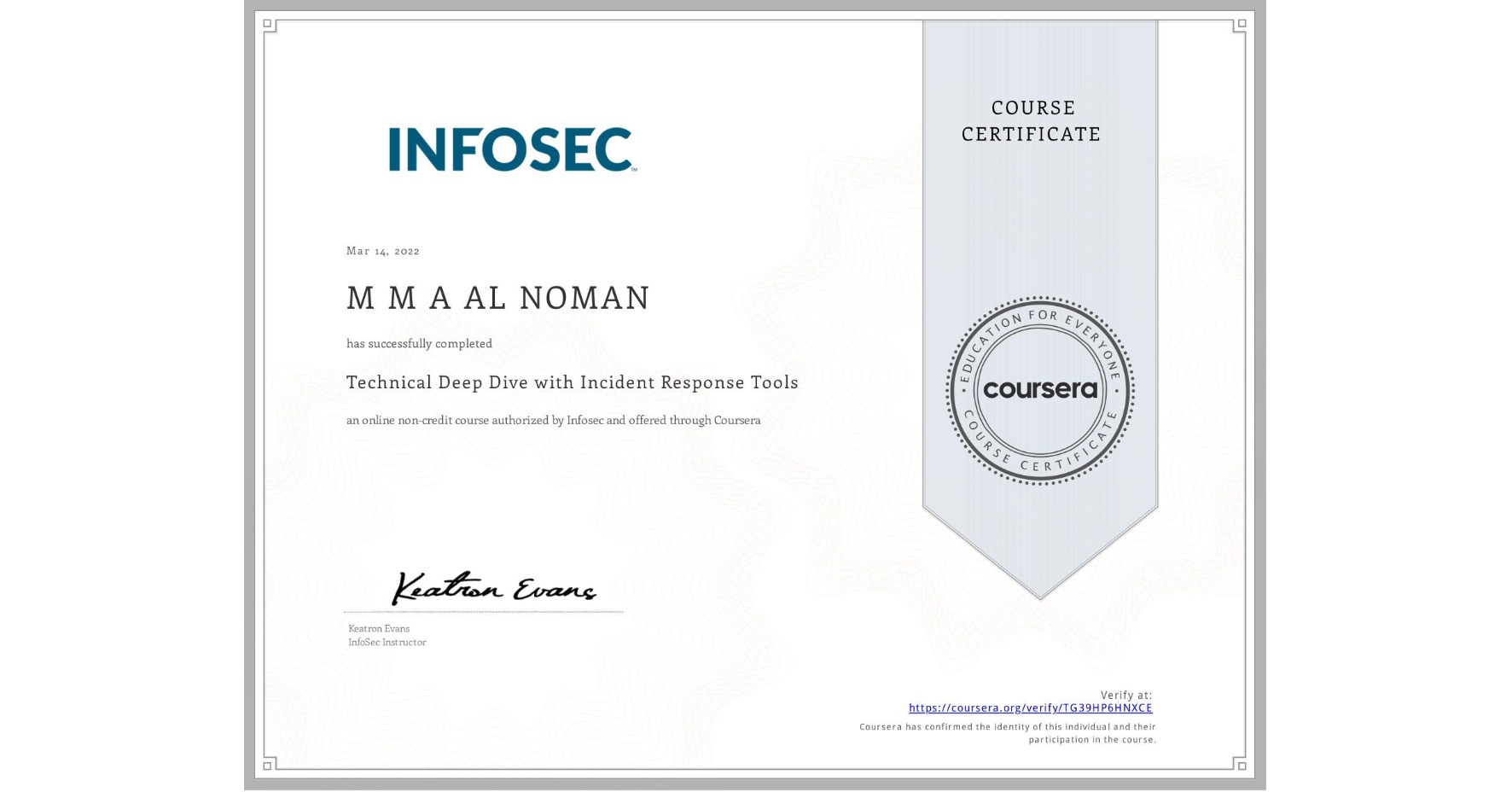 Technical Deep Dive with Incident Response Tools, Coursera